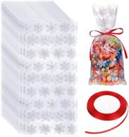 100 cellophane treat bags for halloween and christmas parties – opp plastic candy bags with red ribbon (white bag) logo