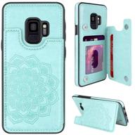 💐 stylish flower magnetic back flip case with card holder for samsung galaxy s9 - mint logo