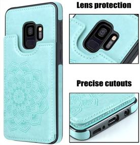 img 1 attached to 💐 Stylish Flower Magnetic Back Flip Case with Card Holder for Samsung Galaxy S9 - Mint