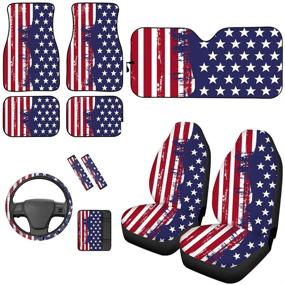 img 4 attached to UNICEU American Flag Print Car Accessories Set
