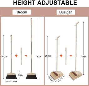 img 3 attached to Hiastra Broom and Dustpan Set - Heavy Duty Self Cleaning Standing Dustpan and 🧹 Broom Combo, 50 inch Long Handle for Home, Kitchen, Lobby, Office Floor - Indoor Outdoor, Beige