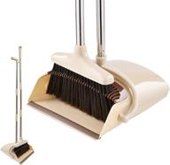 hiastra broom and dustpan set - heavy duty self cleaning standing dustpan and 🧹 broom combo, 50 inch long handle for home, kitchen, lobby, office floor - indoor outdoor, beige logo