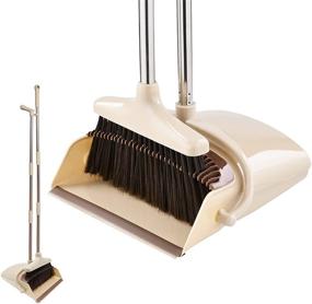 img 4 attached to Hiastra Broom and Dustpan Set - Heavy Duty Self Cleaning Standing Dustpan and 🧹 Broom Combo, 50 inch Long Handle for Home, Kitchen, Lobby, Office Floor - Indoor Outdoor, Beige