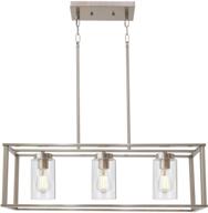 💡 stunning vinluz 3-light linear chandeliers in brushed nickel with clear glass shades: perfect modern kitchen island pendant, dining room light fixture, or farmhouse ceiling light for living room bar логотип