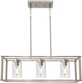 img 2 attached to 💡 Stunning VINLUZ 3-Light Linear Chandeliers in Brushed Nickel with Clear Glass Shades: Perfect Modern Kitchen Island Pendant, Dining Room Light Fixture, or Farmhouse Ceiling Light for Living Room Bar