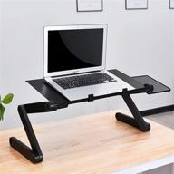 💻 oif folding laptop table: adjustable stand with cooling usb fans & detachable mouse pad - black (42x26cm) logo