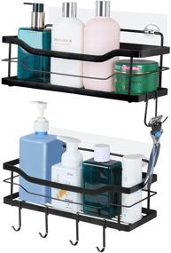 img 4 attached to 🚿 Efficient Shower Caddy Basket Shelf: 2-Pack Bathroom Storage Rack with Hooks - No Drilling Needed! 304 Stainless Steel Shower Shelves for Bathroom, Kitchen, Toilet, Dorm (Black)