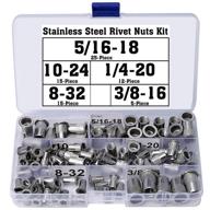 🔩 versatile stainless steel rivet nuts kit: 5/16-18 thread with 8-32, 10-24, 1/4-20, 3/8-16 assortment - flat head rivnuts nutserts for efficient threaded rivet insertion logo