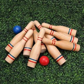 img 3 attached to 🎳 STERLING Sports Premium Wooden Lawn Bowling Skittles Set - 10 Heavy Solid Wooden Pins and 2 Balls - Indoor and Outdoor Game with Carrying Mesh Bag