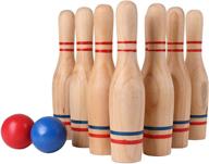 🎳 sterling sports premium wooden lawn bowling skittles set - 10 heavy solid wooden pins and 2 balls - indoor and outdoor game with carrying mesh bag логотип