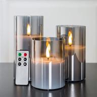 🕯️ eywamage gray glass flameless candles with remote, flickering led battery candles 3 pack for home seasonal decoration gifts, diameter 3 inches, height 4, 5, and 6 inches logo
