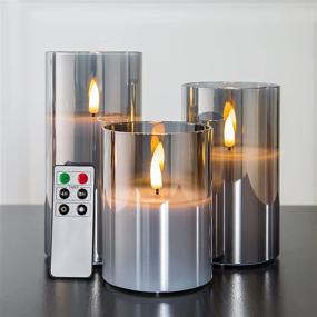 img 4 attached to 🕯️ Eywamage Gray Glass Flameless Candles with Remote, Flickering LED Battery Candles 3 Pack for Home Seasonal Decoration Gifts, Diameter 3 Inches, Height 4, 5, and 6 Inches