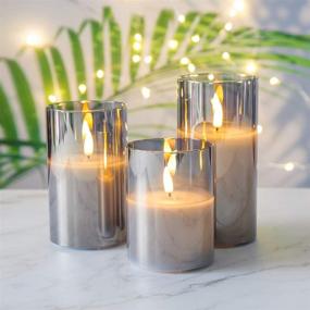 img 1 attached to 🕯️ Eywamage Gray Glass Flameless Candles with Remote, Flickering LED Battery Candles 3 Pack for Home Seasonal Decoration Gifts, Diameter 3 Inches, Height 4, 5, and 6 Inches