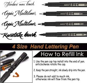 img 2 attached to 🖊️ Refillable Hand Lettering Pens Set - 4 Sizes, Modern Black Ink Calligraphy Pen for Beginner Writing, Signatures, Illustration Design