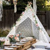 lace teepee tent for adults with carry bag - tiny land's huge 87-inch tall tipi for weddings, parties, photos - 5-pole lace tipi for indoor & outdoor use logo