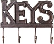 🔑 rustic western cast iron key holder - wall mounted key hook organizer rack with 4 hooks - decorative key hanger - includes screws and anchors - 6x8 inches - by comfify (rust brown) logo