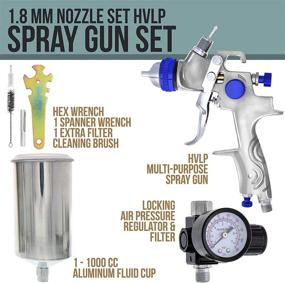 img 3 attached to 🎨 TCP Global Professional HVLP Spray Gun with 1.8mm Fluid Tip, 1L Cup & Air Regulator - High-quality Gravity Feed Sprayer