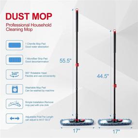 img 3 attached to 🧹 CLEANHOME Dust Mop: Premium Microfiber Dry & Wet Flat Mops for Tile Floors - Includes Extra Chenille Refill Pad for Hardwood, Tile, Marble Floors