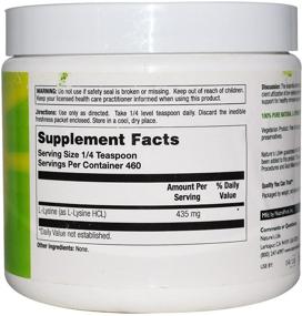 img 1 attached to 🌱 Nature's Life L-Lysine Powder - Supports Immune Function, 100% Pure Natural L-Lysine, Vegetarian & Unflavored, No Sugar, 460 Servings