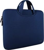 🔵 durable slim laptop bag 15.6 inch with two additional pockets, protective case for notebook computer ultrabook, dark blue - collapsible carrying handles logo