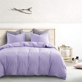 img 3 attached to 🌸 Wake In Cloud - Lilac Cotton Duvet Cover Set, 100% Cotton Queen Size Bedding, Soft Solid Plain Color Light Purple Lavender, Zipper Closure and Corner Ties (3pcs)