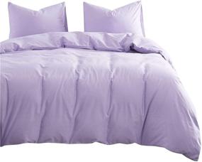 img 4 attached to 🌸 Wake In Cloud - Lilac Cotton Duvet Cover Set, 100% Cotton Queen Size Bedding, Soft Solid Plain Color Light Purple Lavender, Zipper Closure and Corner Ties (3pcs)
