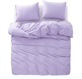 img 2 attached to 🌸 Wake In Cloud - Lilac Cotton Duvet Cover Set, 100% Cotton Queen Size Bedding, Soft Solid Plain Color Light Purple Lavender, Zipper Closure and Corner Ties (3pcs)