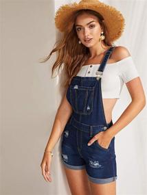 img 1 attached to 👖 Milumia Women's Distressed Denim Pinafore Overall Shorts Romper Jumpsuit with Rolled Hem