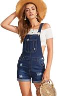 👖 milumia women's distressed denim pinafore overall shorts romper jumpsuit with rolled hem logo