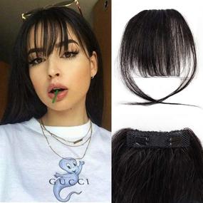 img 4 attached to 👩 GongXiu Wispy Air Bangs: Clip-in Real Human Hair Extensions for Natural Black Bangs & Fringe Straight Bangs with Temples - Ideal for Women and Girls