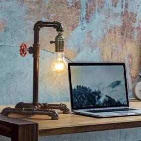 img 3 attached to 🔥 Haitral Retro Table Lamp - Industrial Steam Punk Style, Rustic Bronze Metal Lighting with Red Valve - Ideal for Bedside, Living Room, Office, Café, Store, and Pub Decor (Bulb Not Included)