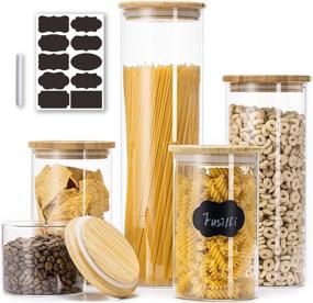 img 4 attached to 🍶 Glass Jars with Bamboo Lids, Glass Food Storage Containers with Wood Lids for Pantry Organization, Glass Canister Sets with Wooden Lid for Kitchen Storage, 5 Pack Glass Pantry Storage Jars with Stackable Airtight Lids