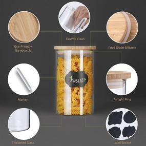 img 1 attached to 🍶 Glass Jars with Bamboo Lids, Glass Food Storage Containers with Wood Lids for Pantry Organization, Glass Canister Sets with Wooden Lid for Kitchen Storage, 5 Pack Glass Pantry Storage Jars with Stackable Airtight Lids