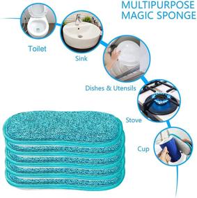 img 1 attached to 🧽 5 Pack Kitchen Dish Sponges Scrubber Non-Scratch Multi-Purpose with Bamboo Fiber Dishcloths, Sponge & Heavy Duty Scouring Power - Effortless Cleaning of Dishes, Pots and Pans (Blue)