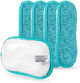 img 4 attached to 🧽 5 Pack Kitchen Dish Sponges Scrubber Non-Scratch Multi-Purpose with Bamboo Fiber Dishcloths, Sponge & Heavy Duty Scouring Power - Effortless Cleaning of Dishes, Pots and Pans (Blue)