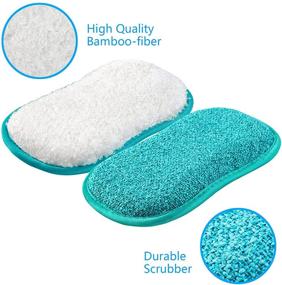 img 3 attached to 🧽 5 Pack Kitchen Dish Sponges Scrubber Non-Scratch Multi-Purpose with Bamboo Fiber Dishcloths, Sponge & Heavy Duty Scouring Power - Effortless Cleaning of Dishes, Pots and Pans (Blue)