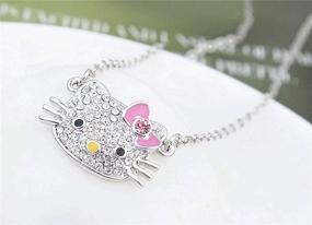 img 3 attached to 🎀 Stylish White Gold Plated Hello Kitty Bow Tie Pendant Necklace for Girls - Dazzling Multi-Color Cubic Zirconia Fashion Jewelry