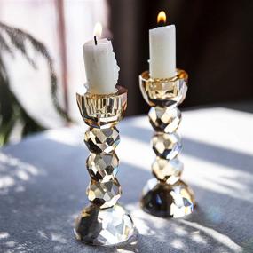 img 1 attached to 🕯️ QF Set of 2 Crystal Glass Candle Holders for Table Decoration - Ideal for Christmas and Home Décor (Champagne Color)