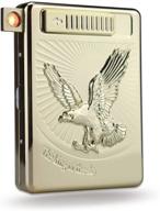 🦅 20 pcs set metal cigarette case holder arc lighter with 3d eagle: rechargeable electric arc lighter, windproof flameless usb cigarette case lighter for your friends (gold) logo