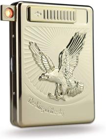 img 4 attached to 🦅 20 PCS Set Metal Cigarette Case Holder Arc Lighter with 3D Eagle: Rechargeable Electric Arc Lighter, Windproof Flameless USB Cigarette Case Lighter for Your Friends (Gold)