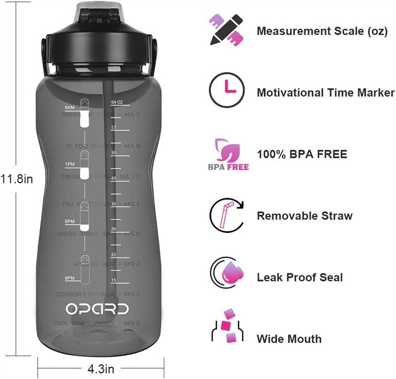  Opard Half gallon Water Bottle with Time Marker, 64oz  Motivational Water Jug Large Sports Water Bottle with Straw Handle BPA Free  for Gym Fitness (Blue) : Sports & Outdoors
