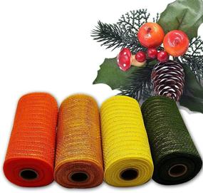 img 4 attached to 🍂 Versatile NBHH Thanksgiving Day Poly Mesh Ribbon: Metallic Fall Mesh Rolls for DIY Thanksgiving Decorations, Wreaths, Wrapping Craft – 4 Rolls
