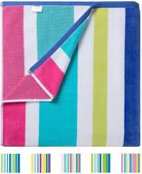 cabanana plush cotton fluffy oversized beach towel - large 36x70 inch rainbow striped pool towel for summer swimming and cabana - pink color logo