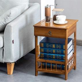 img 3 attached to 🎋 Versatile Bamboo Side Table: 2-Tier Bedside Couch Sofa Chairside End Table with Drawer - Multipurpose Home Furniture