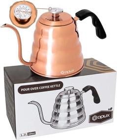 img 4 attached to OPUX Copper Gooseneck Pour Over Kettle with Thermometer and Long Spout - Stainless Steel Stovetop Tea and Coffee Brew Pot for Exact Temperature Brewing, 40 fl oz
