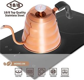 img 3 attached to OPUX Copper Gooseneck Pour Over Kettle with Thermometer and Long Spout - Stainless Steel Stovetop Tea and Coffee Brew Pot for Exact Temperature Brewing, 40 fl oz