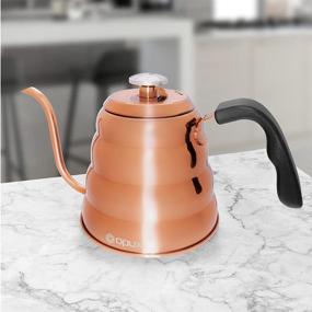 img 2 attached to OPUX Copper Gooseneck Pour Over Kettle with Thermometer and Long Spout - Stainless Steel Stovetop Tea and Coffee Brew Pot for Exact Temperature Brewing, 40 fl oz