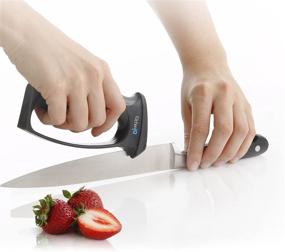 img 3 attached to 🔪 Black KitchenIQ V-Slot Knife and Scissors Sharpener - Achieve Razor-Sharp Blades in Just 10 Seconds