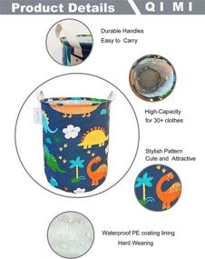 img 2 attached to 🦕 QIMI Canvas Laundry Basket Organizer – Toy Box, Gift Baskets, Nursery Hamper (Blue Dinosaur)