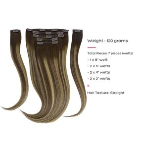 img 3 attached to 💇 Marat Balayage Human Hair Clip in Extensions - Chocolate Brown to Honey Blonde, 22 inch, 120g Straight Hair